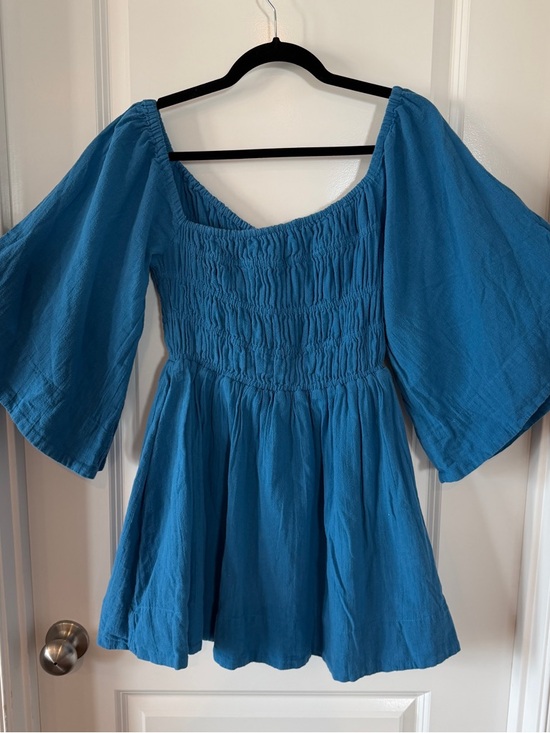Free People Sunnier With You Blue Smocked Square-Neck Mini Dress XS - Picture 4 of 13
